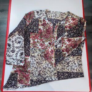 Gloria Vanderbilt lightweight blouse asymmetric floral pattern women's XL
